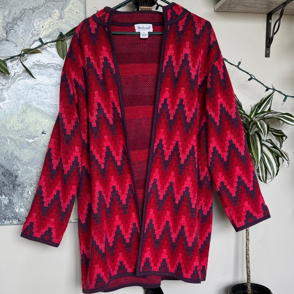Westbound Pink and Blue Chevron Open-Front Cardigan